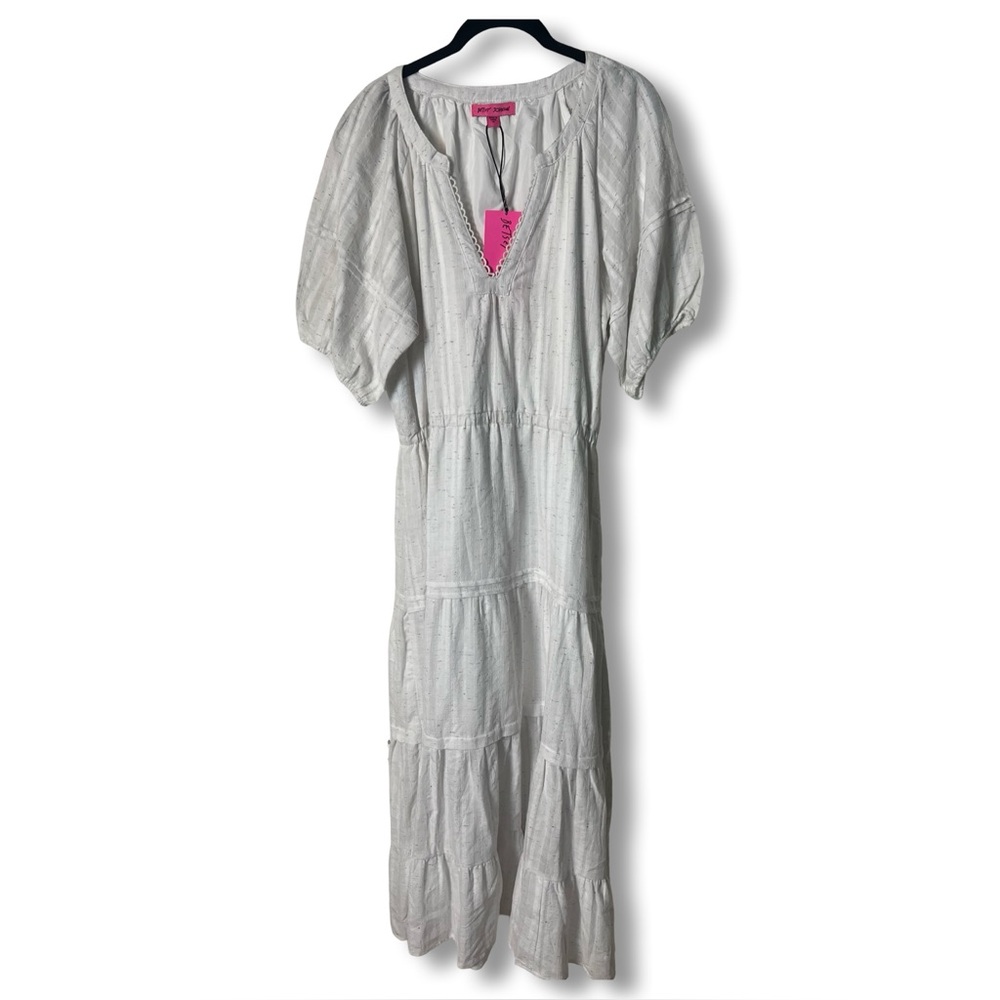Betsey Johnson Women's Cotton Slub Tiered Maxi Dress Snow White NWT Sz.‎ XL